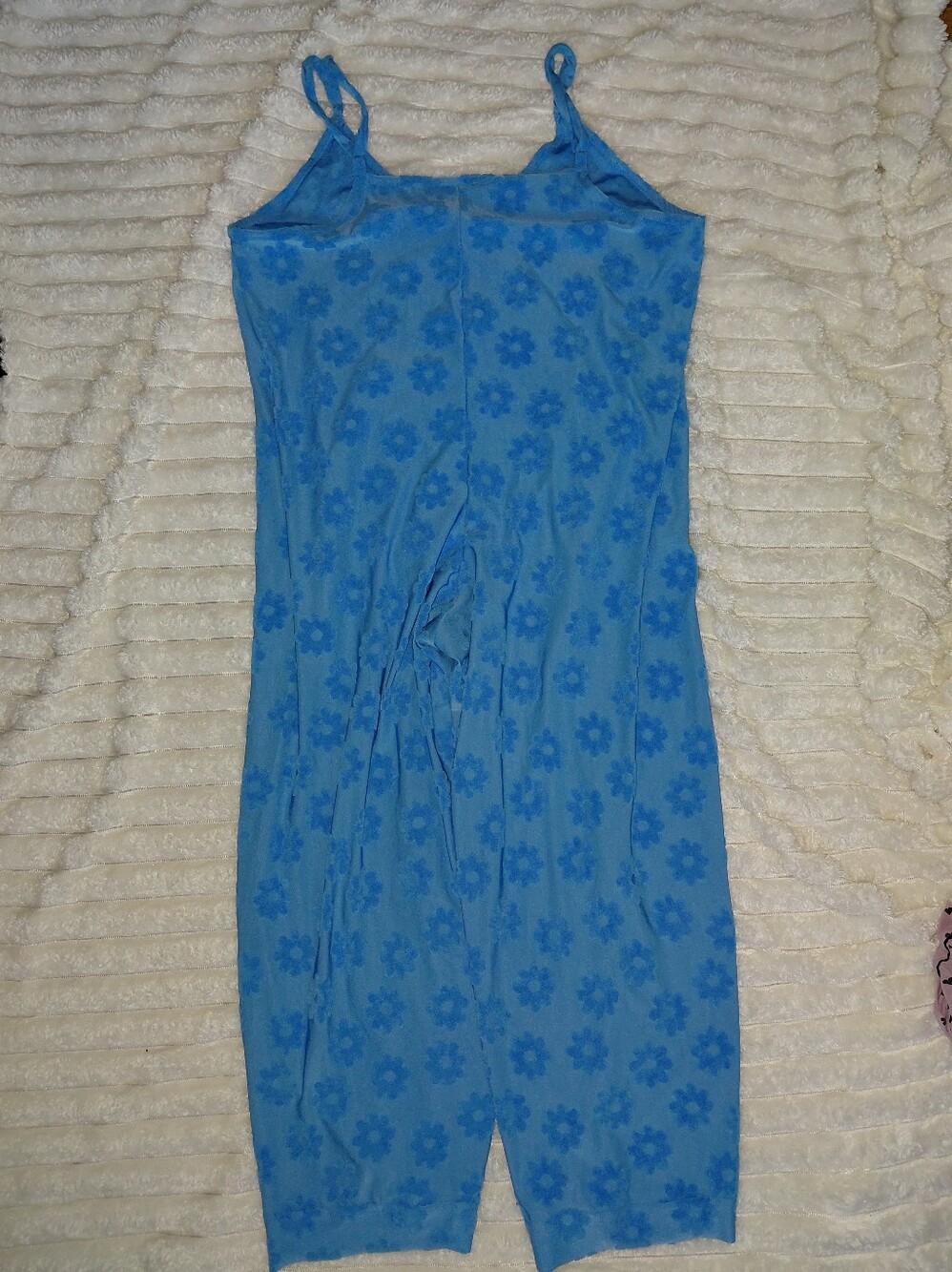 Floral Groovey Blue Towel Bathingsuit Cover Romper - Picture 3 of 5